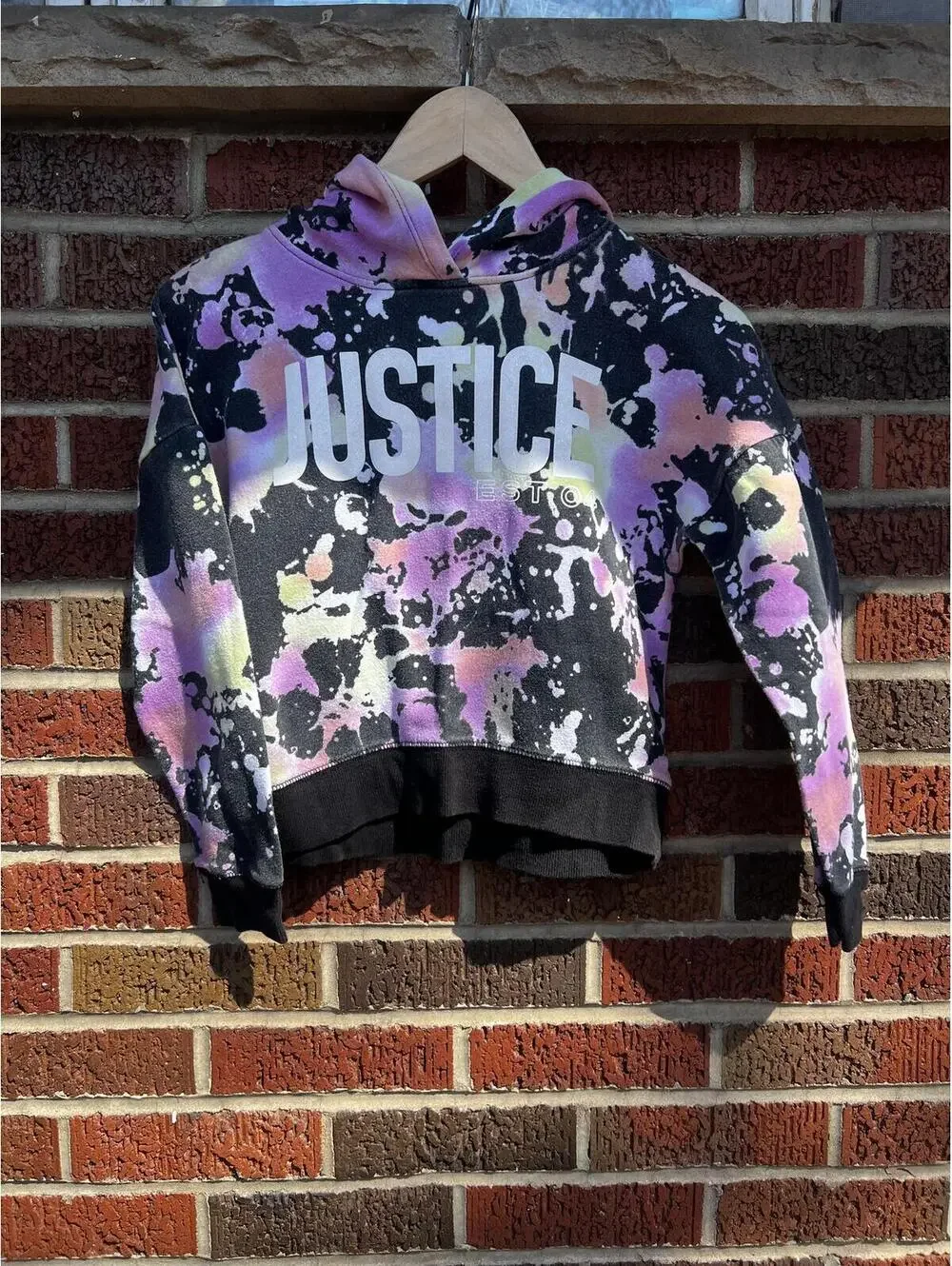 Justice Black and Pink Splatter Girl’s Pullover Hoodie